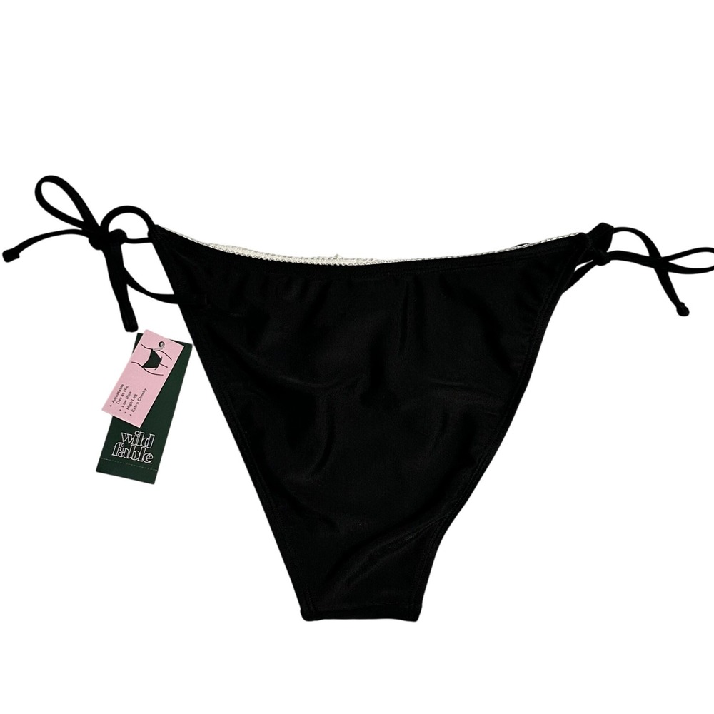 Wild Fable Black Side Tie Bikini Bottom Extra Cheeky High Leg Small NEW - Picture 4 of 11